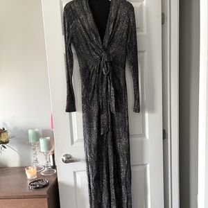 Marciano Long Black and Silver Glitter Gown With Middle Slit